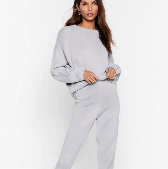 Nasty Gal Jogger And Cardigan Set Nasty Gal Knitted Wide Leg